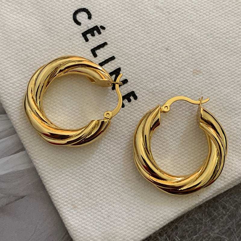 Fashion gold Fried Dough Twists braid thick ring earrings