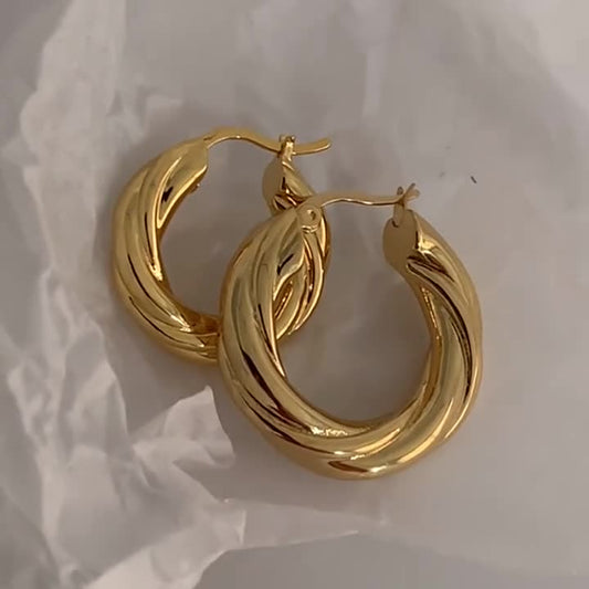 Fashion gold Fried Dough Twists braid thick ring earrings